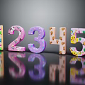 Colorful Number Shaped Decorative Ornament Set with Cartoon Patterns 1 to 5 on Black Surface