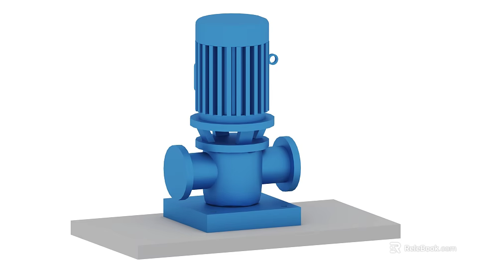 Blue Industrial Pump With Motor Housing And Flange Connections On Base Platform 3d model 