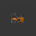 Modern Office Desk With Blue Top Orange Drawers Metal Frame And Matching Chair