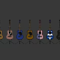 Black Acoustic Guitar With Tripod Stand And Art Supplies On Light Background