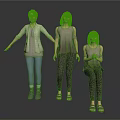 Three Women In Casual Outfits With Different Poses Standing And Sitting