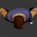 Man With Red Hair Mustache Wearing Yellow Shirt Purple Argyle Vest Black Gloves Red Pants