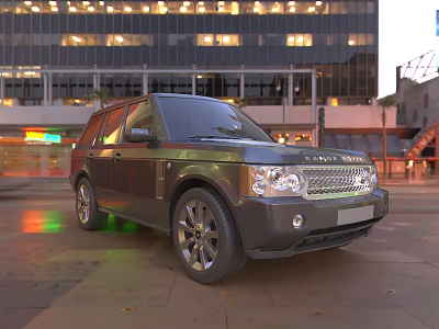 Black Range Rover SUV Parked On Urban Street With City Lights Reflection 3d model