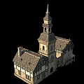 Historic Ancient Architecture Featuring Tower Spire Stone Walls And Arched Windows 3d model