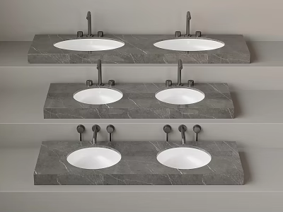 Modern Bathroom Vanity With Double Sink Marble Countertop And Faucet Design 3d model