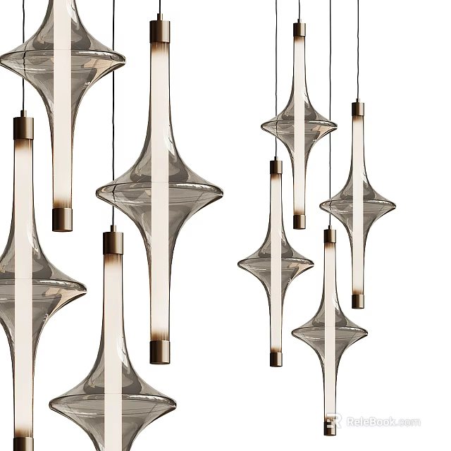 Modern Elegant Chandeliers With Geometric Glass Design And Metal Accents 3d model 