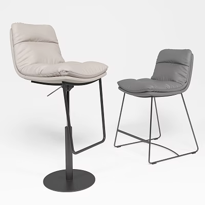 Modern Upholstered Bar Stools With Gray Cushions And Black Metal Frames 3d model