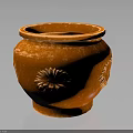 Orange Ceramic Decorative Vase With Carved Chrysanthemum Patterns And Elegant Design 3d model