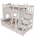 White Wooden Kids Bunk Bed With Ladder Guardrails And Storage Drawers For Children Bedroom Interior