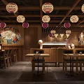 Traditional Japanese Restaurant Interior With Hanging Lanterns Wooden Decor And Cozy Dining Area