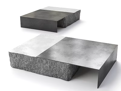 Modern Coffee Table with Smooth Metal and Textured Stone Contemporary Design 3d model