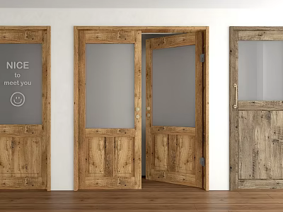 Wooden Hinged Doors With Glass Panels One Open Rustic Interior Home Design 3d model