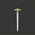 Fantasy Decorative Sword With Blue Hilt Yellow Accents And Shiny Blade