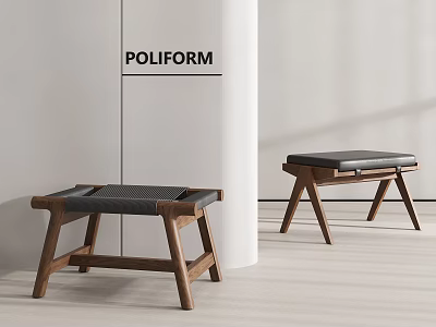 Minimalist Bench with Wooden Legs and Black Cushion for Modern Home Interior 3d model