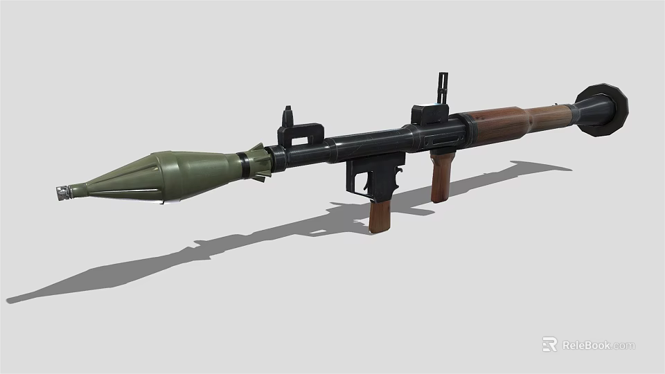 Military Rocket Launcher With Green Warhead Black Body And Brown Grip Design 3d model 