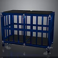 Modern Blue Storage Cabinet With Black Top Metal Frame And Wheels