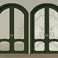 Elegant Green Double Doors Arched Design With Decorative Glass And Golden Handles