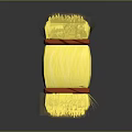 Square Yellow Fringed Sofa Stool with Red Decorative Straps and Cozy Stylish Design