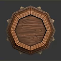 Rustic Decorative Textured Wooden Barrel With Hexagonal Top And Metal Spikes