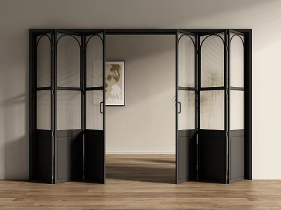 Black Folding Doors With Glass Panels Modern Interior Space Divider Design 3d model