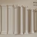 Various Styles of White Roman Columns with Ornate Capitals for Architectural Decor