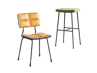 Dining chair stool combination simple fashion elegant metal tripod leather 3d model