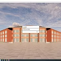 Large Red Brick Public Building Exterior With Multiple Windows And Dark Symmetrical Roof