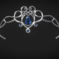 Elegant Silver Jewelry With Intricate Curly Metal Design Central Blue Gemstone And Small Blue Stones