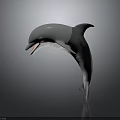 Realistic Gray Dolphin Model Jumping Pose With Smooth Surface And Dark Background Reflection 3d model