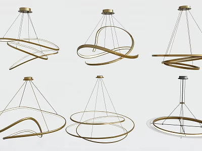 Modern Curved Gold Metallic Chandelier Designs With Pendant Light Fixtures For Interior Spaces 3d model