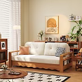 Cozy Modern Sofa Combination With Wooden Frame White Upholstery Decorative Pillows And Wall Art