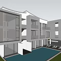 Modern Detached Villa with Large Glass Windows Swimming Pool and Lawn