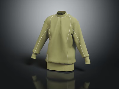 Green High Neck Sweatshirt With White Stitching And Long Sleeves Casual Style 3d model