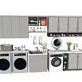 Bathroom Cabinet Frame With Washing Machine Dryer Sink Storage And Decorative Plants