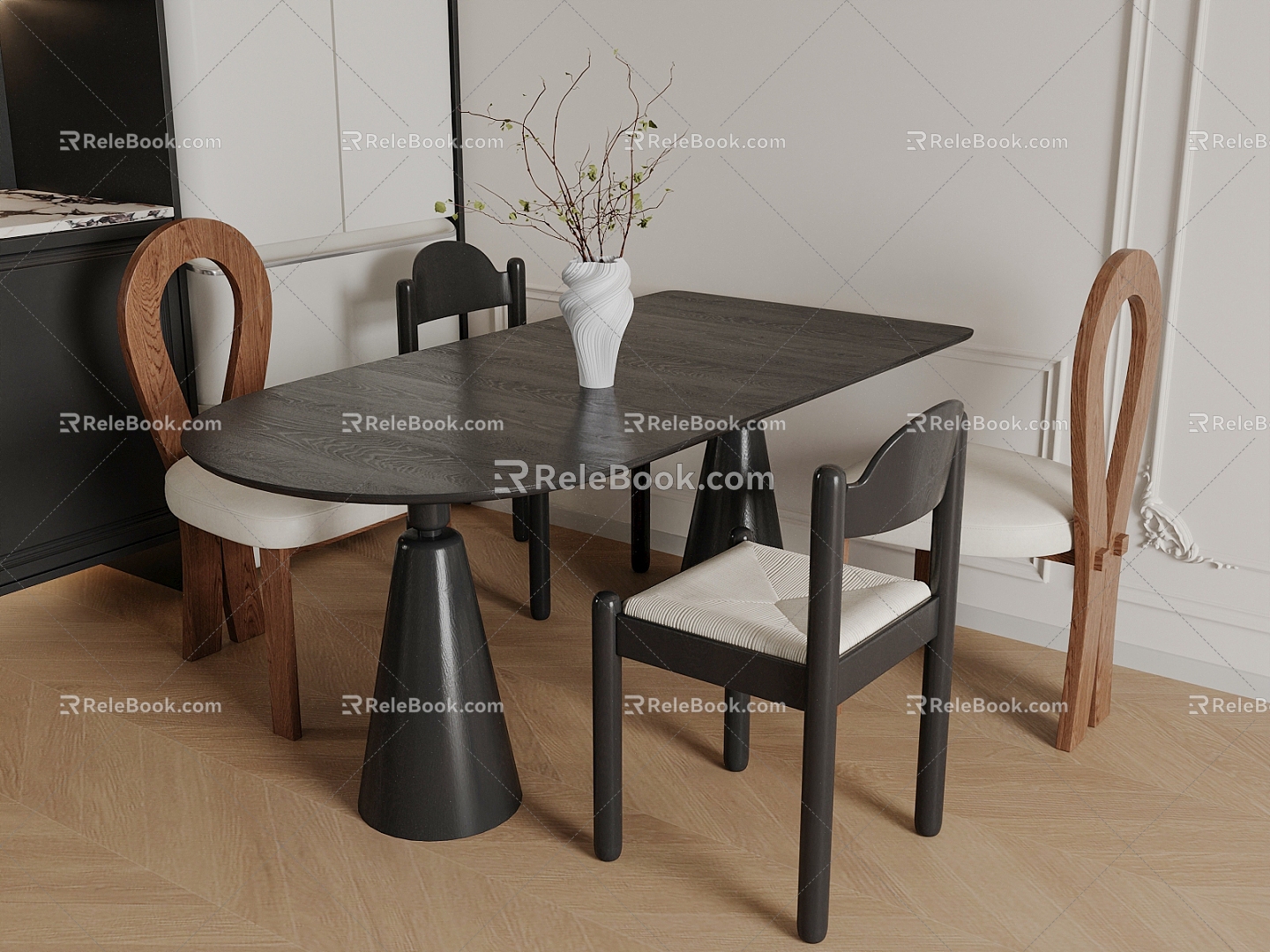 Middle-style dining tables and chairs 3d model