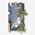 Courtyard Garden Design With Various Plants Outdoor Seating Paved Floor And Ambient Lighting