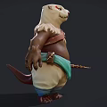 Anthropomorphic Otter Character With Red Facial Markings Leather Strap Turquoise Cloth And Handheld Gun