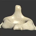 White Abstract Sculpture With Curved Shapes And Hole On Black Reflective Background