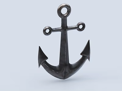 Black Metallic Anchor With Shiny Surface On Light Blue Background 3d model