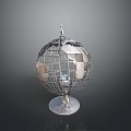 Modern Metal Globe With Wireframe Structure And Reflective Surface On Round Base 3d model