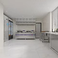 Modern Open Plan Kitchen Interior Design With Island Counter And Cabinets 3d model