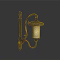 Vintage Brass Wall Lamp With Curved Bracket And Glass Shade