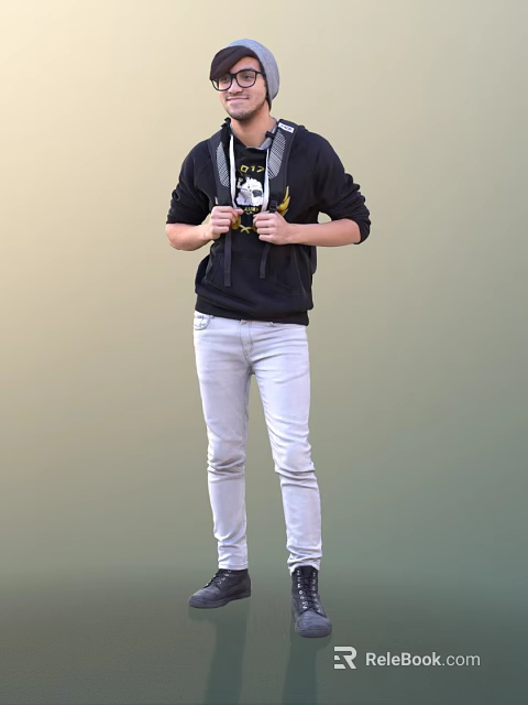 Man In Black Hoodie And Light Gray Pants Holding 2023 Sign 3d model 