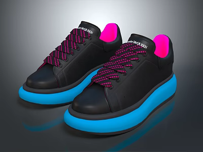 Black Sneakers With Pink And Purple Laces And Blue Thick Soles 3d model