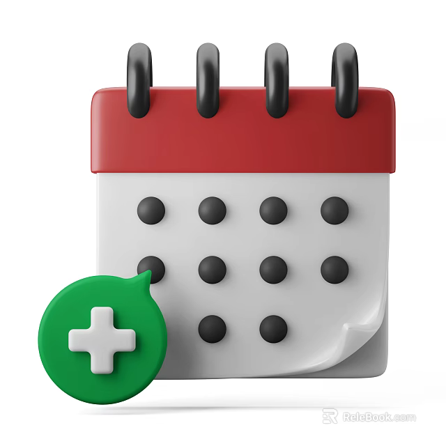 Decorative Ornament Set with Calendar Design and Green Cross Icon for Home Decor 3d model 