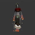 Fantasy Game And Movie Character With Red Outfit Headpiece Flaming Hands And Lava Ground