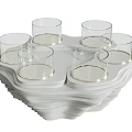 Mall Counter White Tray With Wavy Stacked Design And Transparent Glass Cups Golden Edges