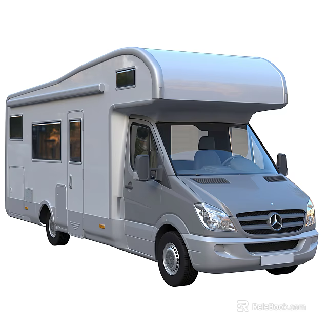 Silver Mercedes Benz RV Motorhome Exterior With Windows And Doors 3d model 