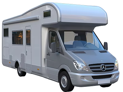 Silver Mercedes Benz RV Motorhome Exterior With Windows And Doors 3d model
