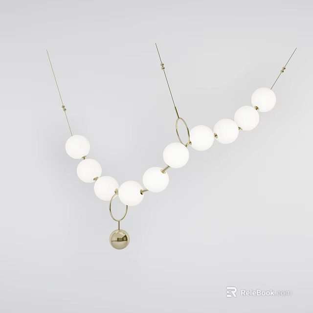 Modern Chandelier With White Spherical Lights And Metal Hanging Frame 3d model 